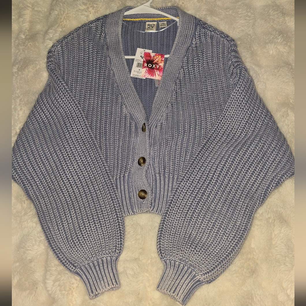 Roxy Light Blue Chunky Knit Button Cardigan